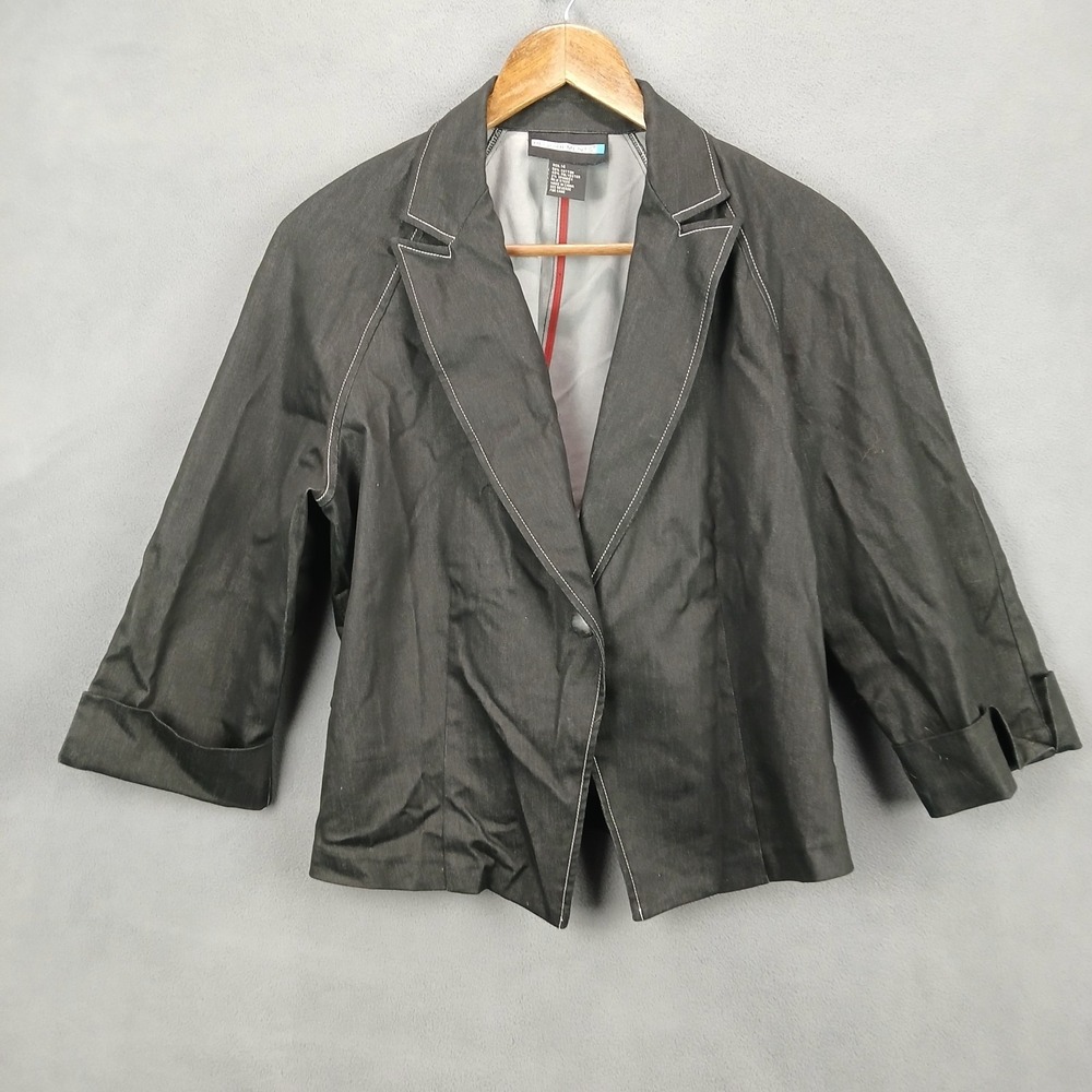 Requirements Blazer‎ Dress Jacket Womens 14 Black Cotton Stretch Notch Lapel Y2K